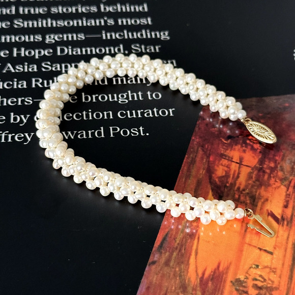 Vintage 14K Yellow Gold Genuine Real Pearl Multi Row Cluster Bracelet 7.75" - Picture 7 of 16